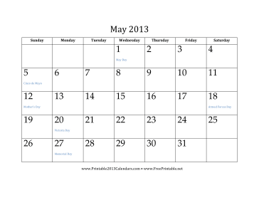 May 2013 Calendar Calendar
