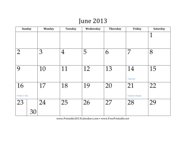 June 2013 Calendar Calendar
