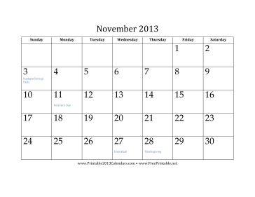 November 2013 Calendar Calendar