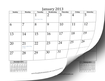 2013 Calendar with Previous and Next Month Calendar