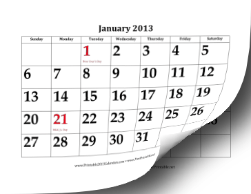2013 Calendar with Large Dates Calendar