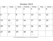 October 2013 Calendar calendar