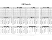 2013 Calendar (horizontal grid, descending) calendar