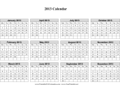 2013 Calendar on one page (horizontal, week starts on Monday) calendar