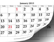 2013 Calendar with Large Dates