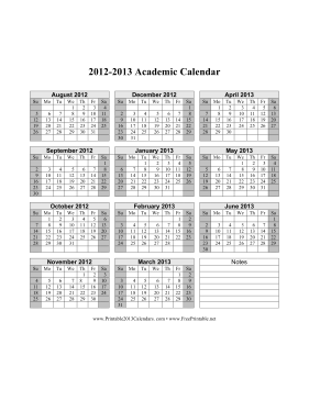 2012-2013 Academic Calendar Calendar