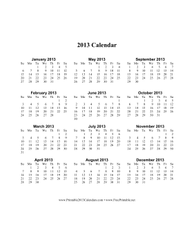 2013 Calendar (vertical, descending) Calendar