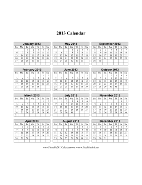 2013 Calendar (vertical grid) Calendar
