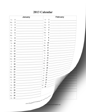 2013 Vertical List Calendar Calendar