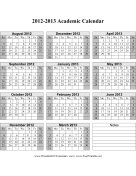 2012-2013 Academic Calendar calendar
