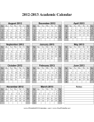 2012-2013 Academic Calendar