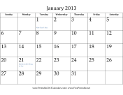 January 2013 Calendar calendar