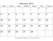 February 2013 Calendar calendar