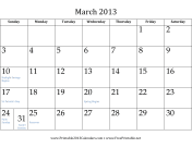 March 2013 Calendar calendar