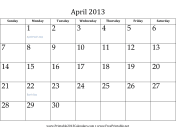 April 2013 Calendar calendar