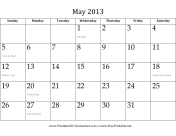 May 2013 Calendar calendar