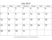 July 2013 Calendar calendar