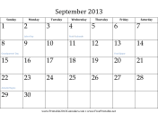 September 2013 Calendar calendar