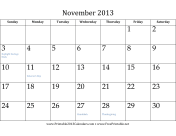 November 2013 Calendar calendar