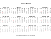 Single page (horizontal, descending, holidays in red)