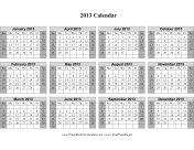 2013 Calendar on one page (horizontal, shaded weekends) calendar