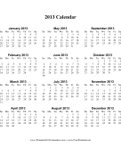 2013 Calendar (vertical, descending) calendar