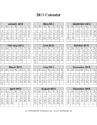 2013 Calendar (vertical grid) calendar
