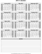 2013 Calendar on one page (vertical, shaded weekends, space for notes) calendar